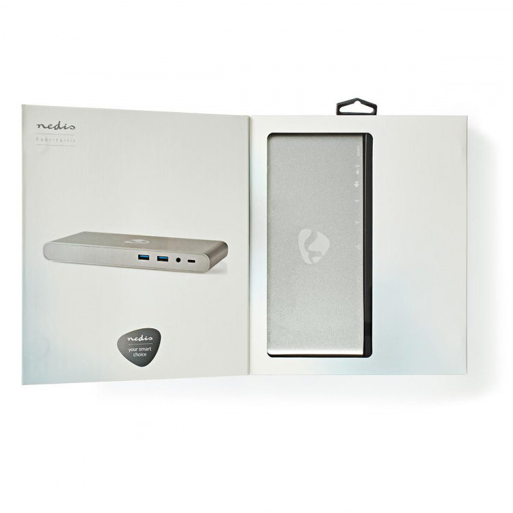 Nedis USB Docking Station | USB 3.2 Gen 1 | USB-C™ Han | DisplayPort Hun / HDMI ™ -udgang / RJ45 Hun / VGA Hun / 2 x 3.5 mm Hunstik / 2x USB-C™ / 4x USB-A | 0.20 m | Runde | Nikkelplateret | Flettet / Nylon | Hvid | Window Box med Euro lås