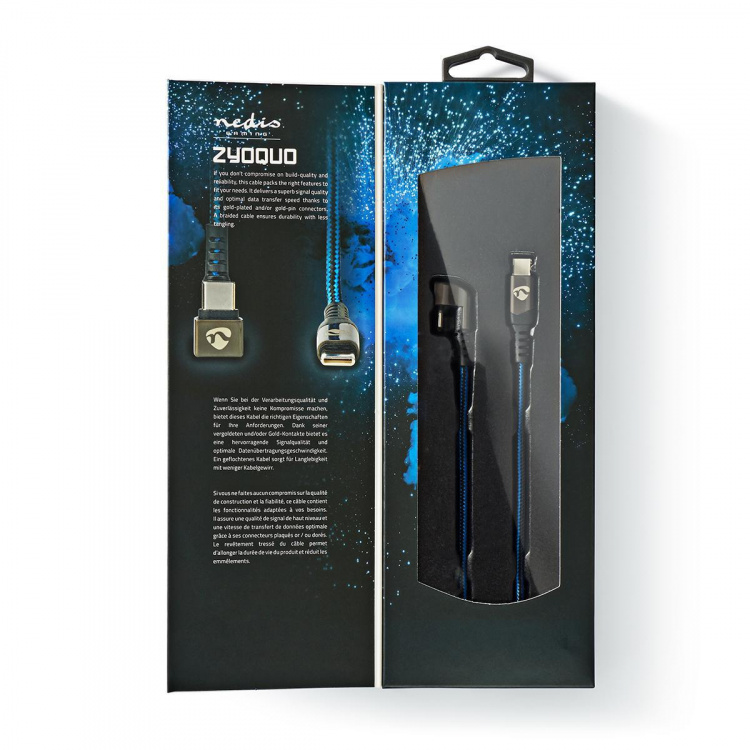 Nedis USB-kabel | USB 2.0 | USB-C™ Han | USB-C™ Han | 480 Mbps | Guldplateret | 1.00 m | Runde | Flettet / Nylon | Blå / Sort | Cover Window Box