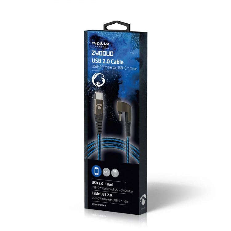Nedis USB-kabel | USB 2.0 | USB-C™ Han | USB-C™ Han | 480 Mbps | Guldplateret | 1.00 m | Runde | Flettet / Nylon | Blå / Sort | Cover Window Box
