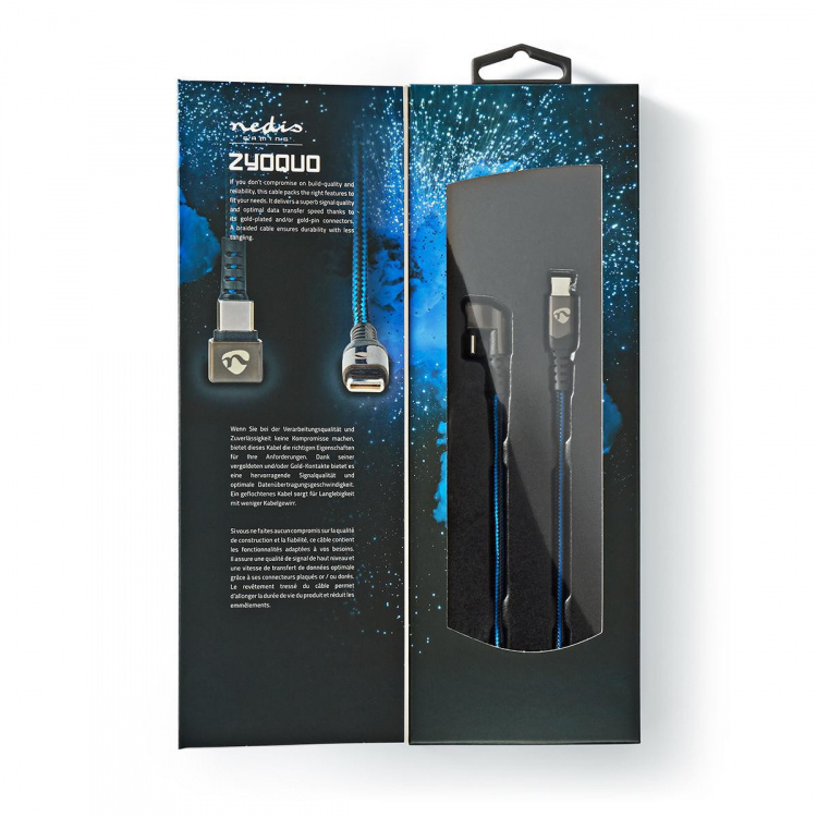 Nedis USB-kabel | USB 2.0 | USB-C™ Han | USB-C™ Han | 480 Mbps | Guldplateret | 2.00 m | Runde | Flettet / Nylon | Blå / Sort | Cover Window Box