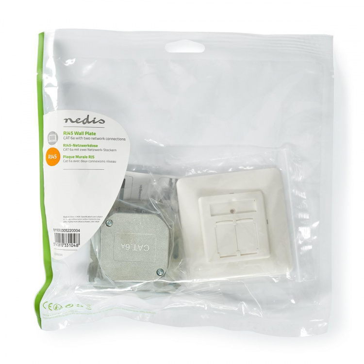 Nedis Netværksvægboks | Flush Mount | 2-Port port(s) | CAT6a | Lige | Hun | Guldplateret | PVC | Hvid | Konvolut