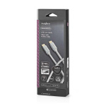 Nedis USB-kabel | USB 2.0 | USB-C™ Han | USB-C™ Han | 100 W | 480 Mbps | Guldplateret | 2.00 m | Runde | Flettet / Nylon | Sølv | Cover Window Box