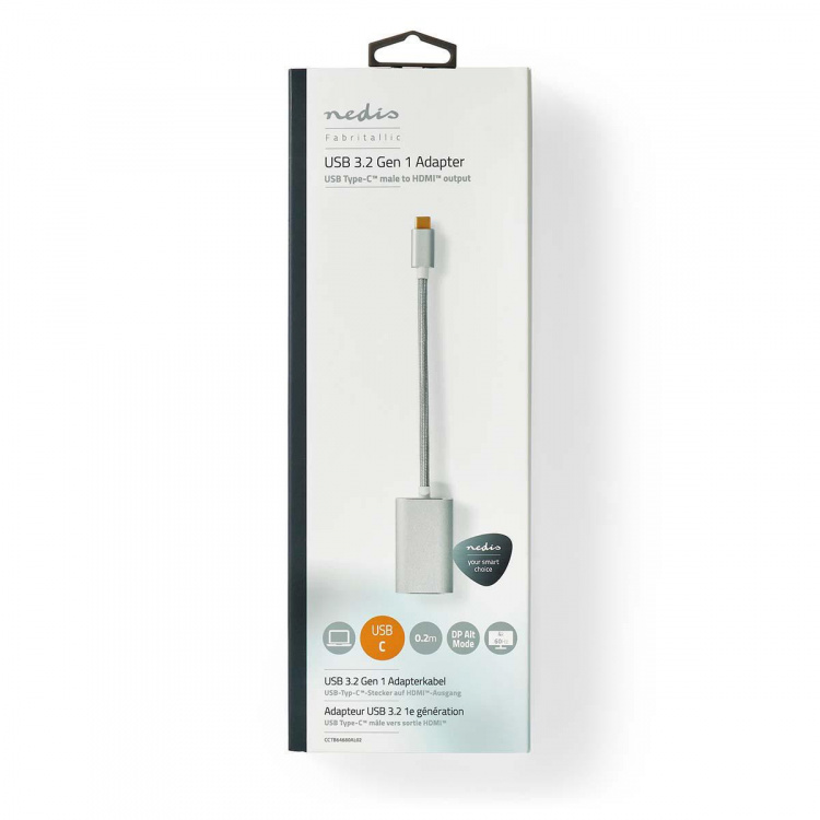 Nedis USB-C™ Adapter | USB 3.2 Gen 1 | USB-C™ Han | HDMI ™ -udgang | 4K@60Hz | Power delivery | 0.20 m | Runde | Guldplateret | Flettet / Nylon | Sølv | Cover Window Box Nedis USB-C™ Adapter | USB 3.2 Gen 1 | USB-C™ Han | HDMI ™ -udgang | 4K@60Hz | Power delivery | 0.20 m | Runde | Guldplateret | Flettet / Nylon | Sølv | Cover Window Box