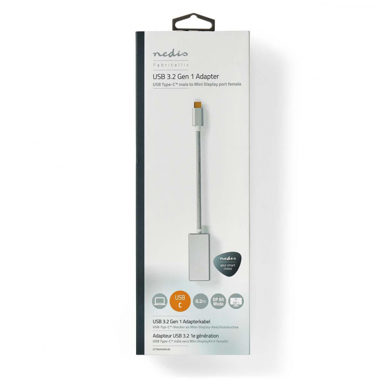 Nedis USB-C™ Adapter | USB 3.2 Gen 1 | USB-C™ Han | Mini DisplayPort Hunstik | 0.20 m | Runde | Guldplateret | Flettet / Nylon | Sølv | Cover Window Box