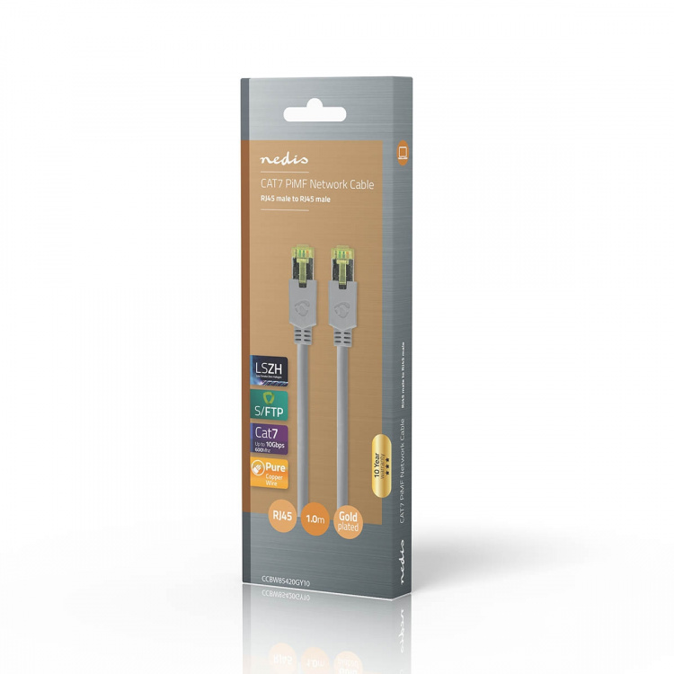 Nedis CAT7 netværkskabel | S/FTP | RJ45 Han | RJ45 Han | 1.00 m | Snagless | Runde | LSZH | Grå | Box