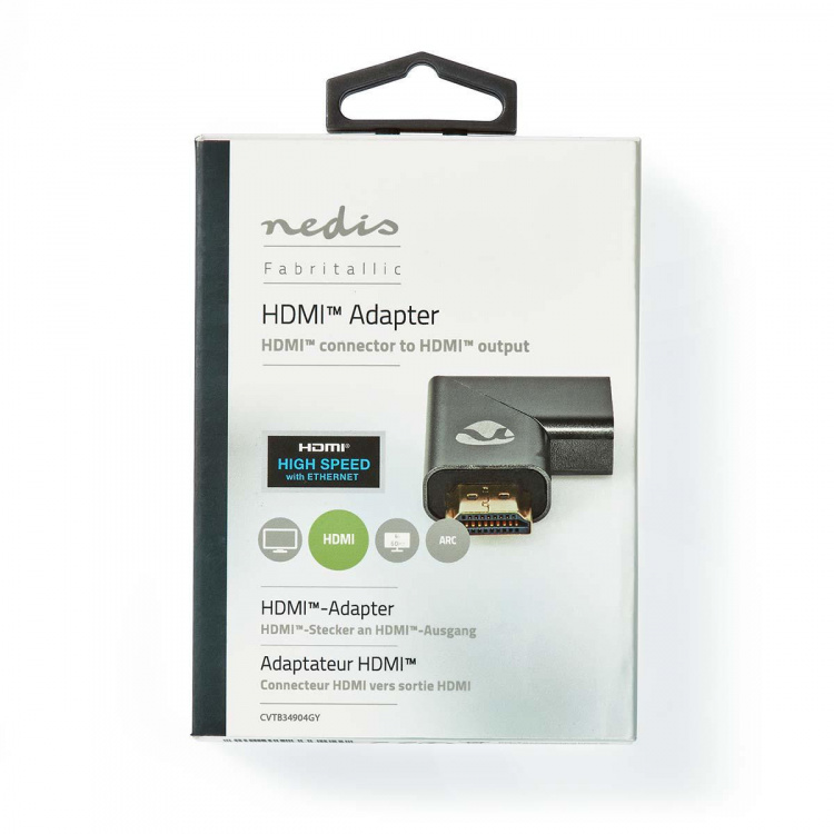 Nedis HDMI™ Adapter | HDMI™ Han / HDMI™ Stik | HDMI ™ -udgang | Guldplateret | Angled Right | Aluminium | Gun Metal Grå | 1 stk. | Cover Window Box