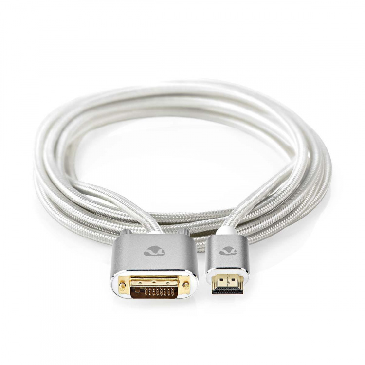 Nedis HDMI™ kabel | HDMI™ Stik | DVI-D 24 + 1-pin han | 2560x1600 | Guldplateret | 2.00 m | Lige | Flettet | Sølv | Cover Window Box