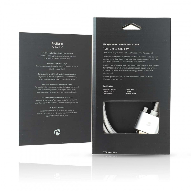 Nedis HDMI™ kabel | HDMI™ Stik | DVI-D 24 + 1-pin han | 2560x1600 | Guldplateret | 2.00 m | Lige | Flettet | Sølv | Cover Window Box