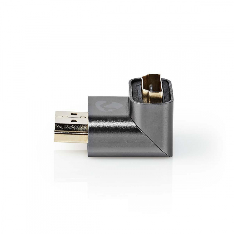Nedis HDMI™ Adapter | HDMI™ Han / HDMI™ Stik | HDMI ™ -udgang | Guldplateret | Vinkel 90° | Aluminium | Gun Metal Grå | 1 stk. | Cover Window Box