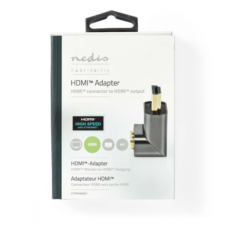 Nedis HDMI™ Adapter | HDMI™ Han / HDMI™ Stik | HDMI ™ -udgang | Guldplateret | Vinkel 270° | Aluminium | Gun Metal Grå | 1 stk. | Cover Window Box