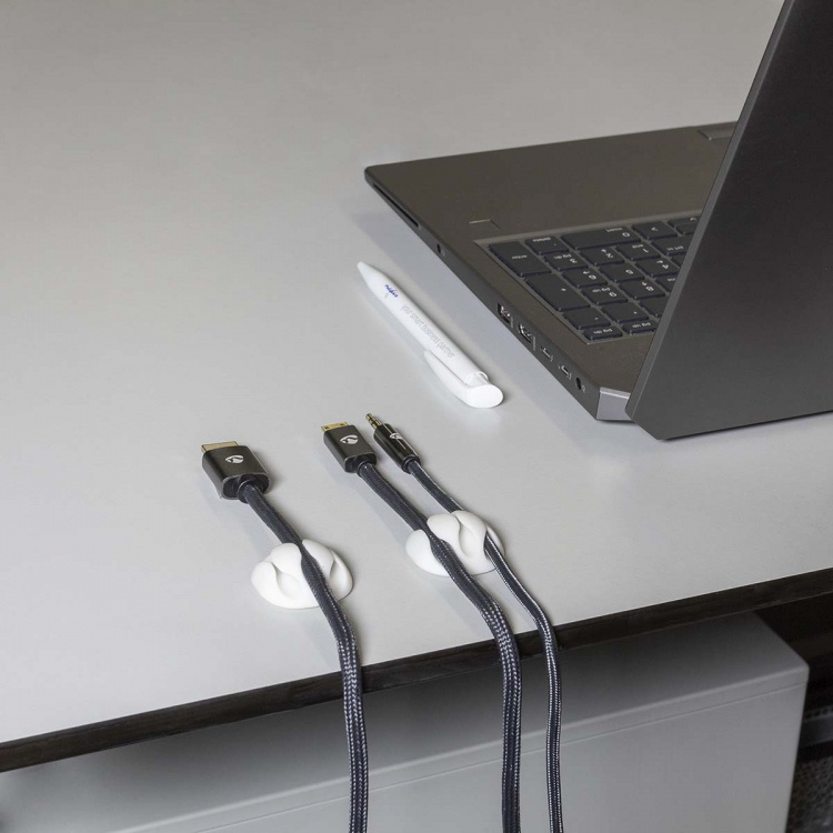 Nedis Kabel Management | Kabelklips | Klik og Go | 4 stk. | Antal slots: 3 Pladser | Maksimal tykkelse på kabel: 5.3 mm | TPE | Hvid