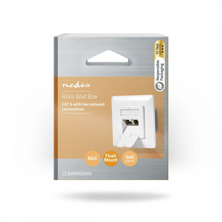 Nedis Netværksvægboks | Flush Mount | 2-Port port(s) | CAT6 | Lige | Hun | Guldplateret | PVC | Hvid | Box