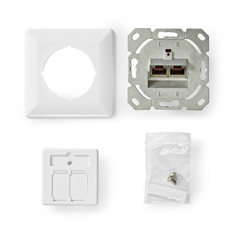 Nedis Netværksvægboks | Flush Mount | 2-Port port(s) | CAT6 | Lige | Hun | Guldplateret | PVC | Hvid | Box