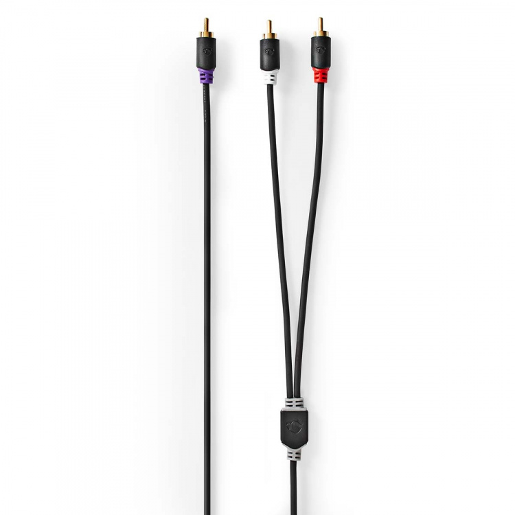 Nedis Subwoofer kabel | RCA Hanstik | 2x RCA Hanstik | Guldplateret | 3.00 m | Runde | 4.0 mm | Antracit | Box