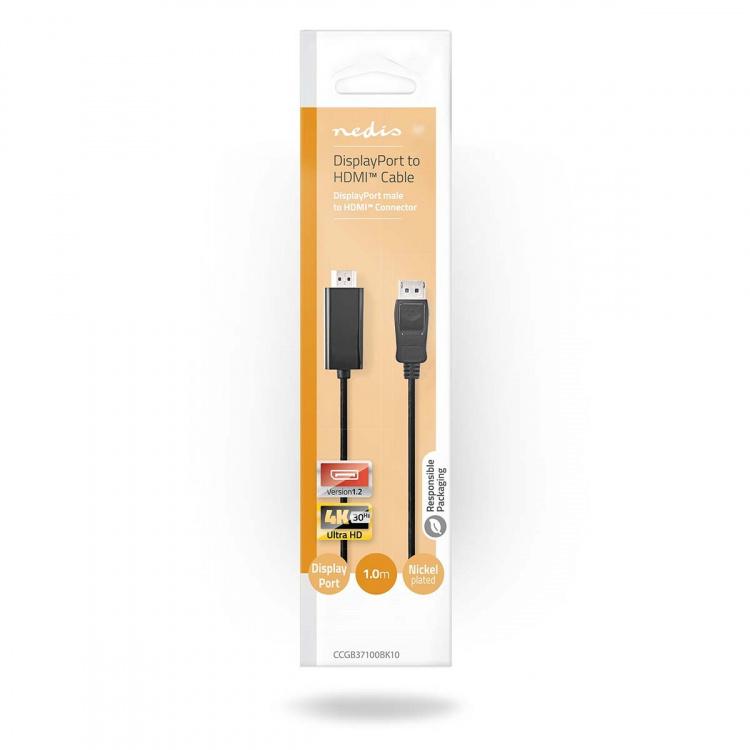 Nedis Displayport kabel | DisplayPort Han | HDMI™ Stik | 4K@30Hz | Nikkelplateret | 1.00 m | Runde | PVC | Antracit | Box