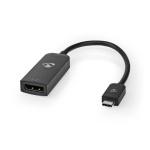 Nedis USB-C™ Adapter | USB 3.2 Gen 1 | USB-C™ Han | DisplayPort Hun | 8K@30Hz | 0.20 m | Runde | Nikkelplateret | PVC | Sort | Box