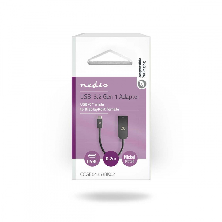 Nedis USB-C™ Adapter | USB 3.2 Gen 1 | USB-C™ Han | DisplayPort Hun | 8K@30Hz | 0.20 m | Runde | Nikkelplateret | PVC | Sort | Box