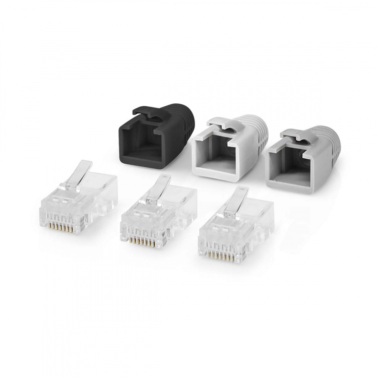 Nedis RJ45-stik | RJ45 Pass Through | Fast/strenget UTP CAT6 | Lige | Guldplateret | 10 stk. | Polycarbonate | Grå / Hvid / Sort | Box