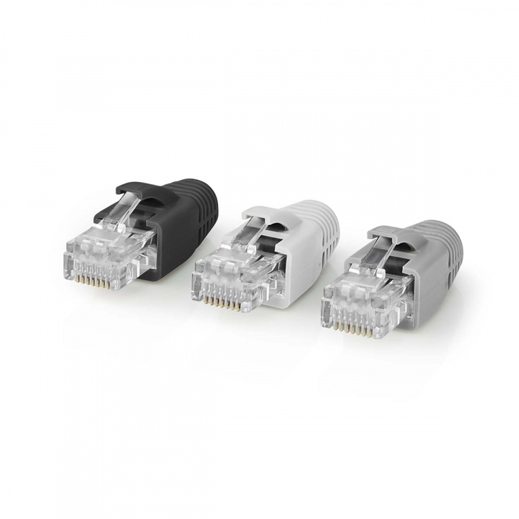 Nedis RJ45-stik | RJ45 Pass Through | Fast/strenget UTP CAT6 | Lige | Guldplateret | 10 stk. | Polycarbonate | Grå / Hvid / Sort | Box