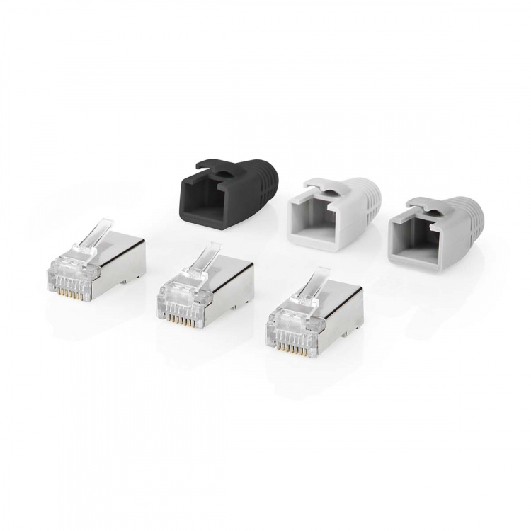 Nedis RJ45-stik | RJ45 Pass Through | Fast/strenget FTP CAT6a | Lige | Guldplateret | 10 stk. | Polycarbonate | Grå / Hvid / Sort | Box