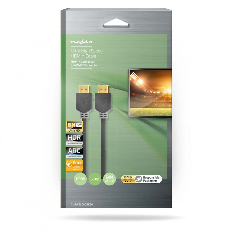 Nedis Ultra High Speed ​​HDMI ™ kabel | HDMI™ Stik | HDMI™ Stik | 8K@60Hz | 48 Gbps | 5.00 m | Runde | 8.3 mm | Antracit | Box