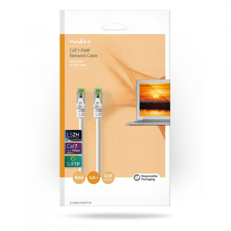 Nedis CAT7 netværkskabel | S/FTP | RJ45 Han | RJ45 Han | 5.00 m | Snagless | Runde | LSZH | Hvid | Box