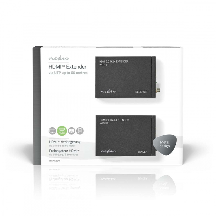 Nedis HDMI ™ Extender | Over Cat6 | Op til 60.0 m | 4K@60Hz | 18 Gbps | Metal | Antracit