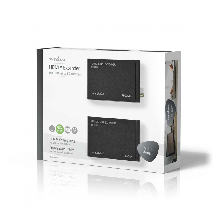 Nedis HDMI ™ Extender | Over Cat6 | Op til 60.0 m | 4K@60Hz | 18 Gbps | Metal | Antracit
