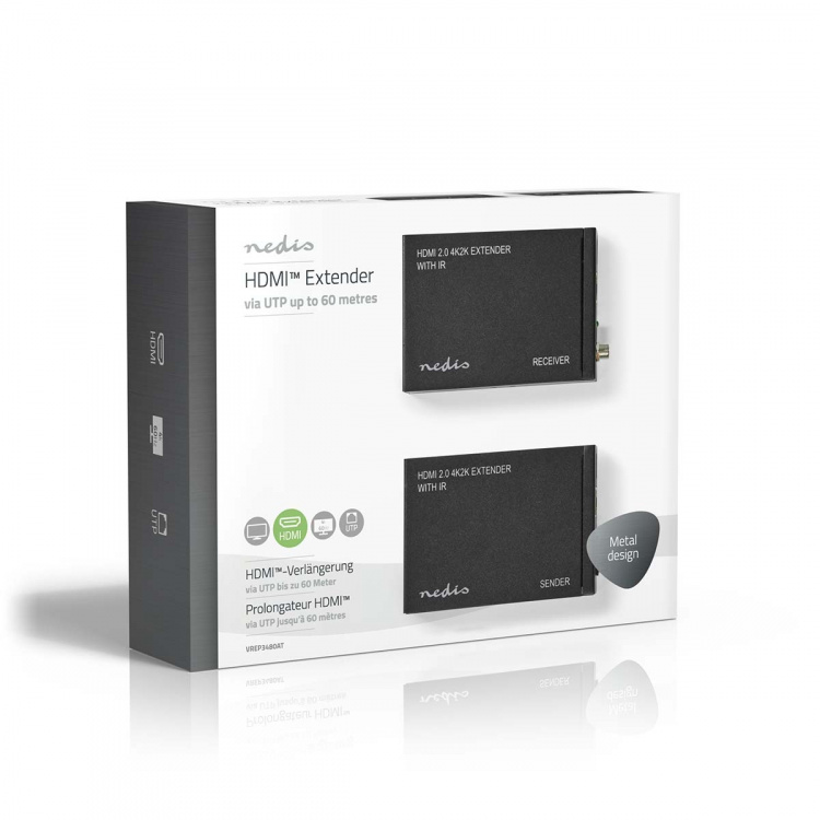 Nedis HDMI ™ Extender | Over Cat6 | Op til 60.0 m | 4K@60Hz | 18 Gbps | Metal | Antracit