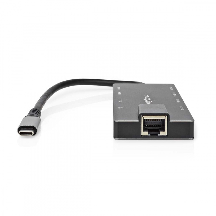 Nedis USB Multi-Port Adapter | 10-i-1 | USB 3.2 Gen 1 | USB-C™ Han | HDMI ™ -udgang / RJ45 Hun / SD / 2x USB-C™ / 3.5 mm Hunstik / 3x USB-A Hun | 5 Gbps | 0.20 m | Runde | Guldplateret | PVC | Antracit | Box