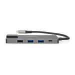 Nedis USB Multi-Port Adapter | 10-i-1 | USB 3.2 Gen 1 | USB-C™ Han | HDMI ™ -udgang / RJ45 Hun / SD / 2x USB-C™ / 3.5 mm Hunstik / 3x USB-A Hun | 5 Gbps | 0.20 m | Runde | Guldplateret | PVC | Antracit | Box