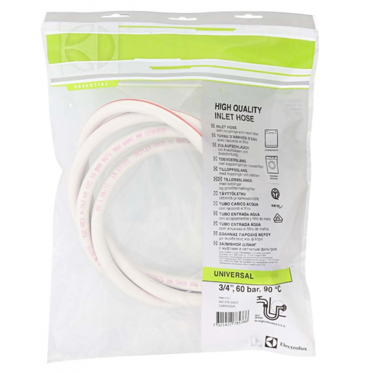 Electrolux E2WIH250A Indløbsslange 3/4 \'\' Lige - 3/4 \'\' Vinklet 10 bar 90 °C 2.50 m