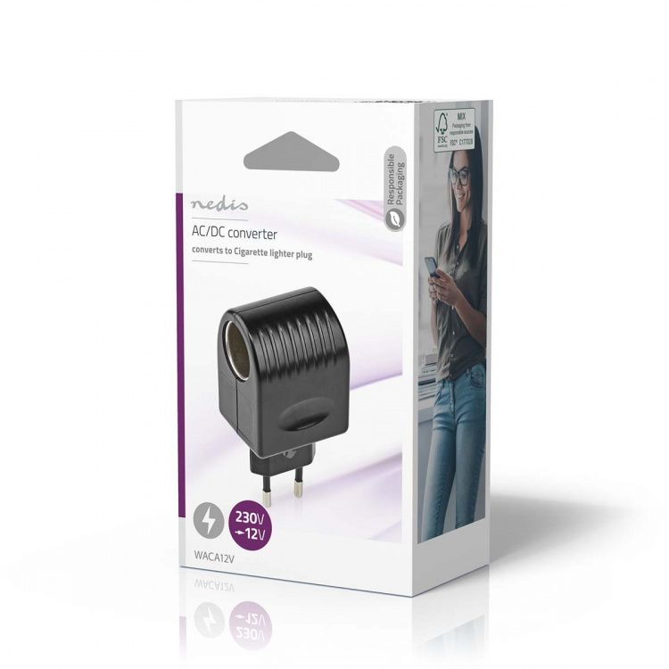 Nedis Adapter til Strømstik | Euro / Type C (CEE 7/16) | 100 - 240 V AC 50/60 Hz | 12 V DC | 6 W | Strømforsyning | 0.3 A | Sort | Plastik
