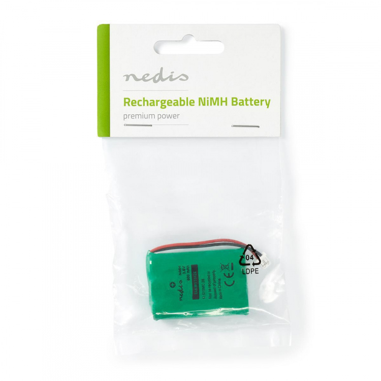Nedis Genopladelige Ni-MH-batteripakke | 3.6 V DC | Opladningsbar | 600 mAh | Forudladet | 1-Polybag | N/A | 2-Fase Connector | Grøn