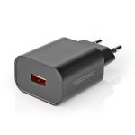 Nedis Vægoplader | 18 W | Hurtigopladningsfunktion | 1.5 / 2.0 / 3.0 A | Antal output: 1 | USB-A | Uden Kabel | Automatisk Valgt Spænding | Sort