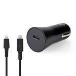 Nedis Biloplader | 20 W | 1.67 / 2.22 / 3.0 A | Antal output: 1 | Porttype: USB-C™ | Lightning 8-Pin (Loose) kabel | 1.00 m | Automatisk Valgt Spænding