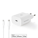 Nedis Vægoplader | 20 W | PD3.0 20W | Hurtigopladningsfunktion | 1.67 A / 2.22 A / 3.0 A | Antal output: 1 | USB-C™ | Lightning 8-Pin (Loose) kabel | 1.00 m | Automatisk Valgt Spænding | Hvid