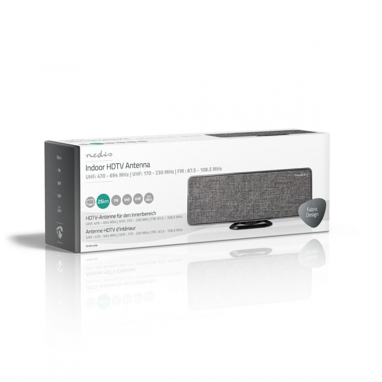 Nedis Indendørs antenne | Active | FM / UHF / VHF | Modtagelsesområde: 0-25 km | LTE700 | Forstærkning: 28 dB | ABS / Fabric | Grå