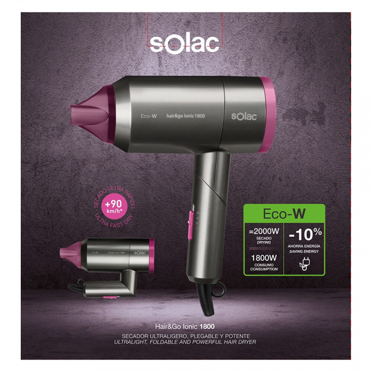 SOLAC Hårtørrer Foldbar Hair&Go Ionic 1800