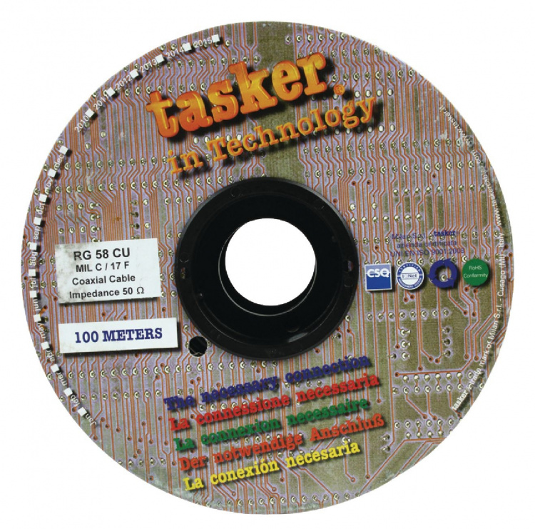 Tasker Coax Kabel På Rulle RG58 5.0 mm 100 m Sort