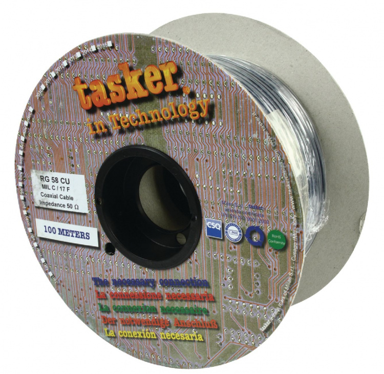 Tasker Coax Kabel På Rulle RG58 5.0 mm 100 m Sort
