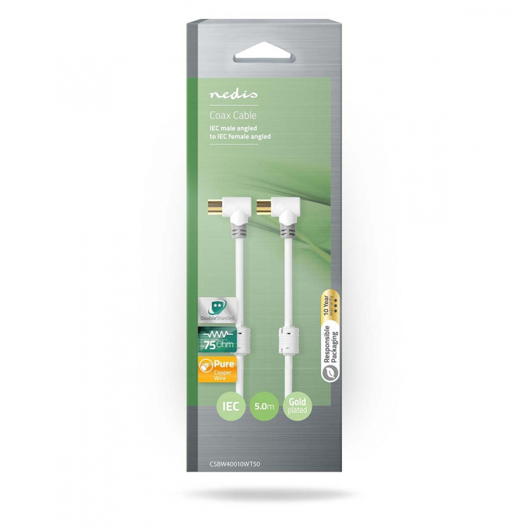 Nedis Coax Cable | IEC (Coax) Han | IEC (Coax) Hun | Guldplateret | 100 dB | 75 Ohm | Dobbelt afskærmet | 5.00 m | Runde | PVC | Hvid | Box