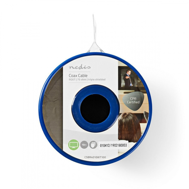 Nedis Coax Kabel På Rulle | RG6T | 75 Ohm | Dobbelt afskærmet | ECA | 10.0 m | Coax | PVC | Hvid | Rulle