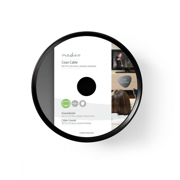 Nedis Coax Kabel På Rulle | RG174 | 50 Ohm | Enkelt afskærmet | ECA | 100.0 m | Coax | PVC | Sort | Rulle
