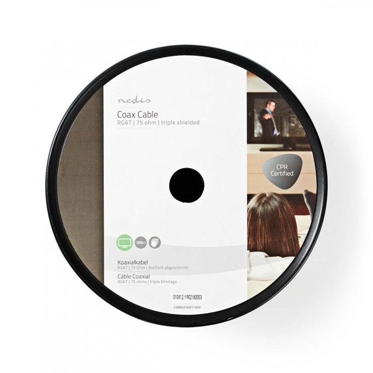 Nedis Coax Kabel På Rulle | RG6T | 75 Ohm | Dobbelt afskærmet | ECA | 100.0 m | Coax | PVC | Hvid | Rulle