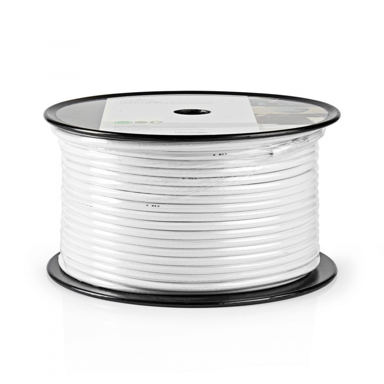 Nedis Coax Kabel På Rulle | Coax 12 | 75 Ohm | Dobbelt afskærmet | ECA | 100.0 m | Coax | PVC | Hvid | Rulle
