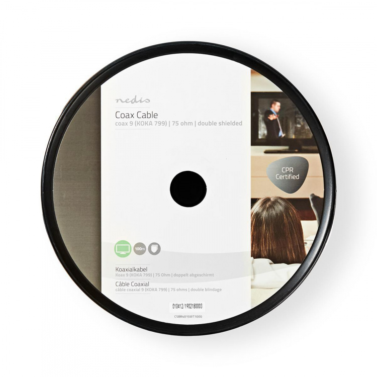 Nedis Coax Kabel På Rulle | RG6T | 75 Ohm | Dobbelt afskærmet | ECA | 100.0 m | Coax | PVC | Hvid | Rulle