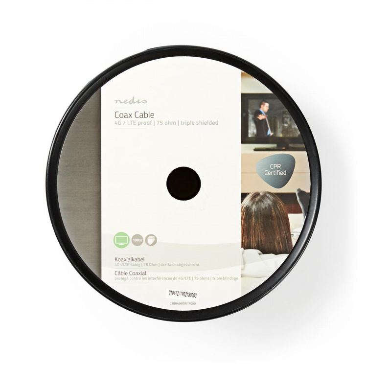 Nedis Coax Kabel På Rulle | 4G / LTE secure | 75 Ohm | Triple afskærmet | ECA | 100.0 m | Coax | PVC | Hvid | Rulle