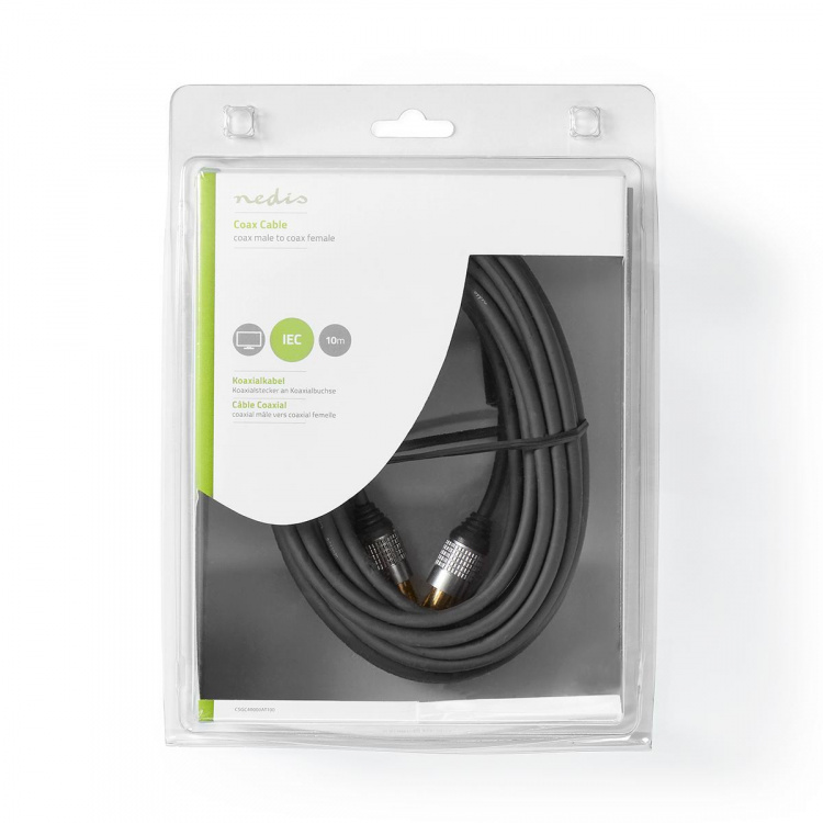 Nedis Coax Cable | IEC (Coax) Han | IEC (Coax) Hun | Guldplateret | 75 Ohm | Dobbelt afskærmet | 10.0 m | Runde | PVC | Antracit | Plastikæske