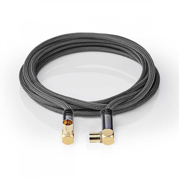 Nedis Coax Cable | IEC (Coax) Han | IEC (Coax) Hun | Guldplateret | 75 Ohm | Quad Skærmet | 5.00 m | Runde | Bomuld | Grå / Gun Metal Grå | Cover Window Box